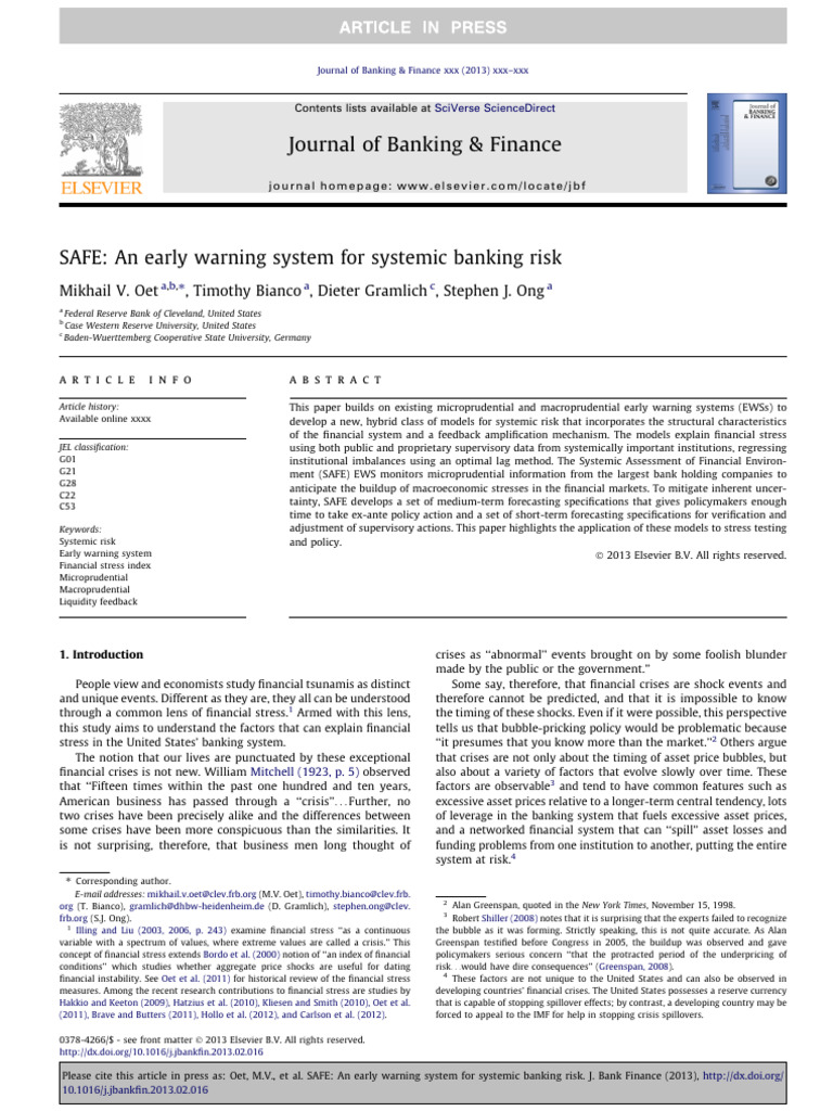 2013_Federal Reserve _SAFE systemic risk monitoring in Banks | PDF ...
