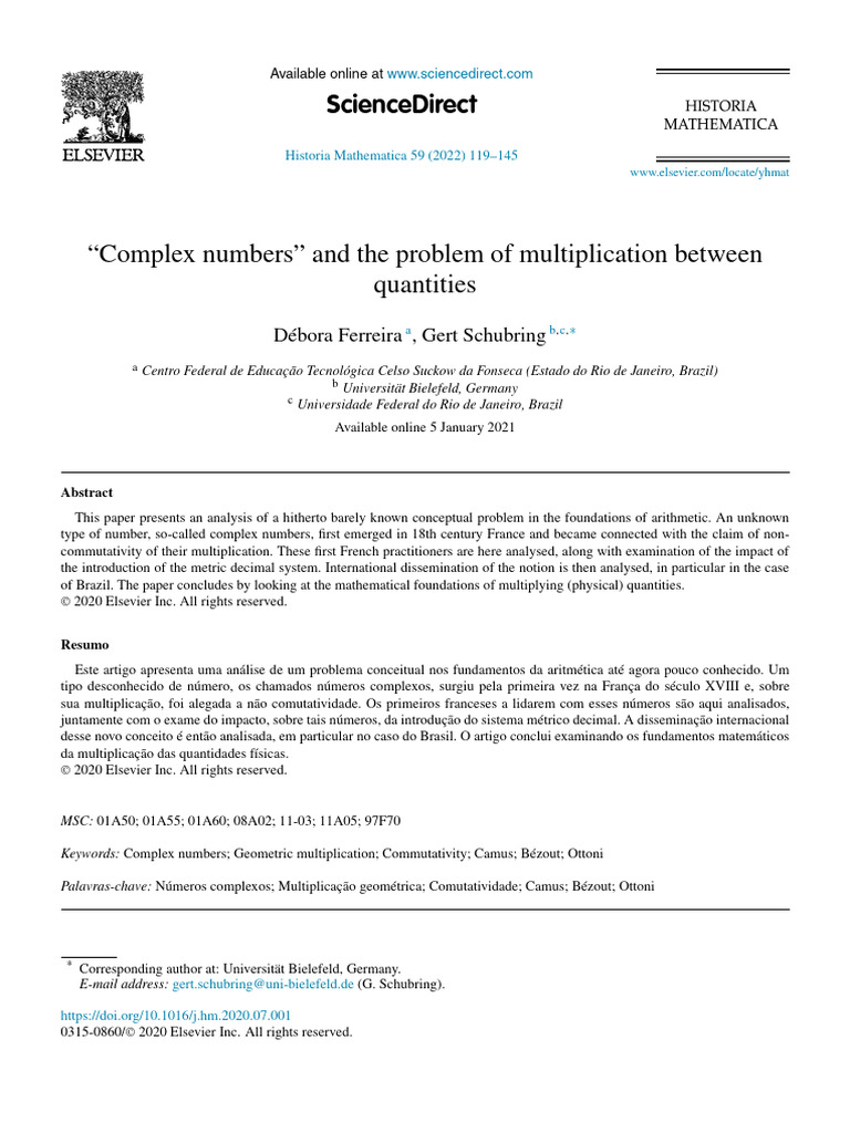“Complex numbers” and the problem of multiplication between quantities ...