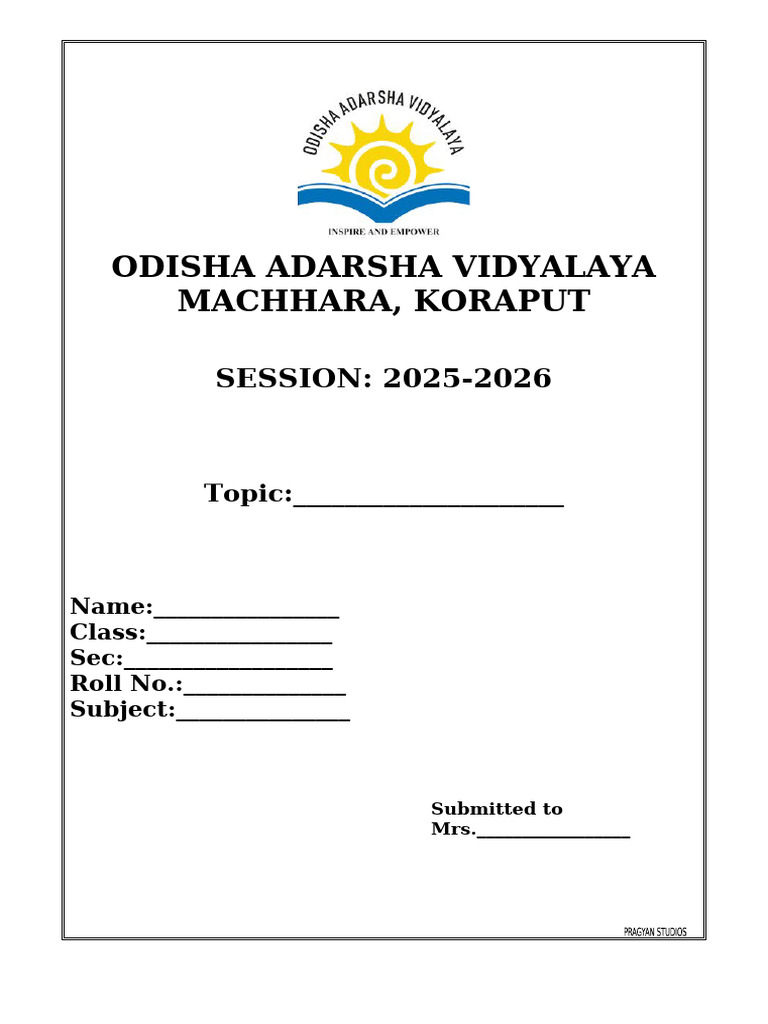 Odisha Adarsha Vidyalaya 2025-2026 Form | PDF
