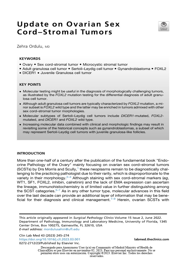 Update On Ovarian Sex Cord-Stromal Tumors - Clin Lab Med 2023 | PDF ...