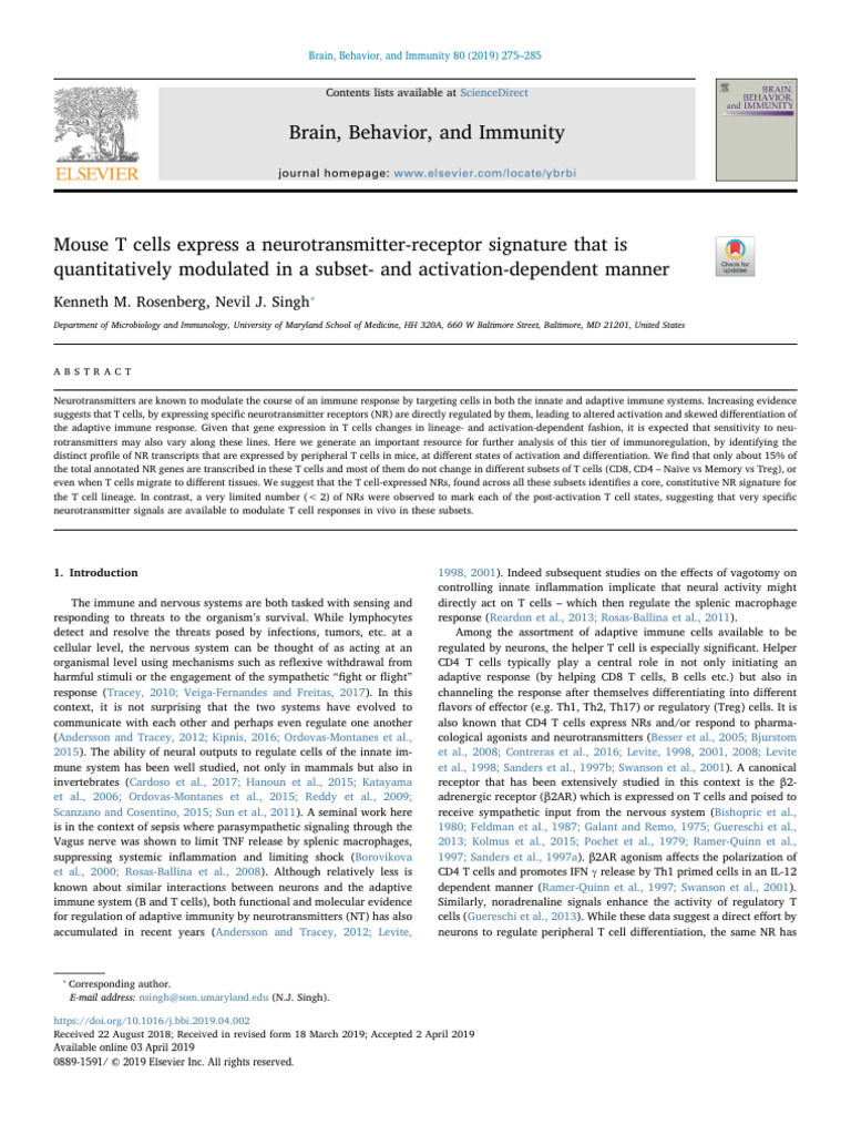 T Cell Neurotransmitter Receptor Profile | PDF | T Cell | Gene Expression