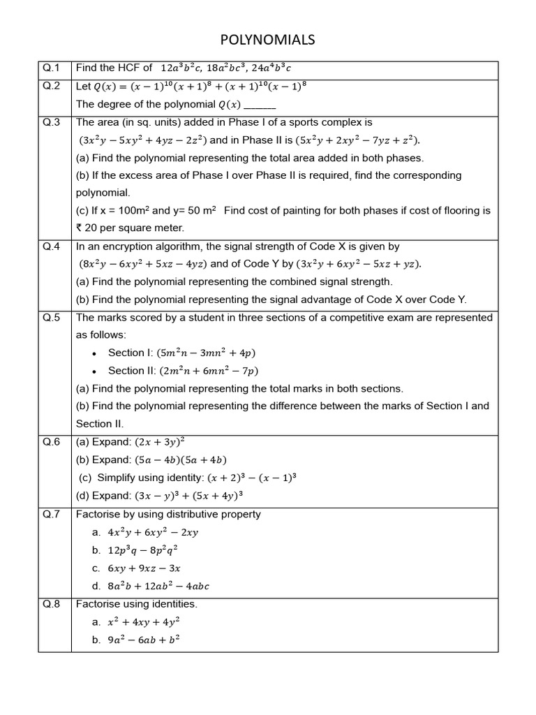 Polynomials Worksheet 7 | PDF | Factorization | Applied Mathematics