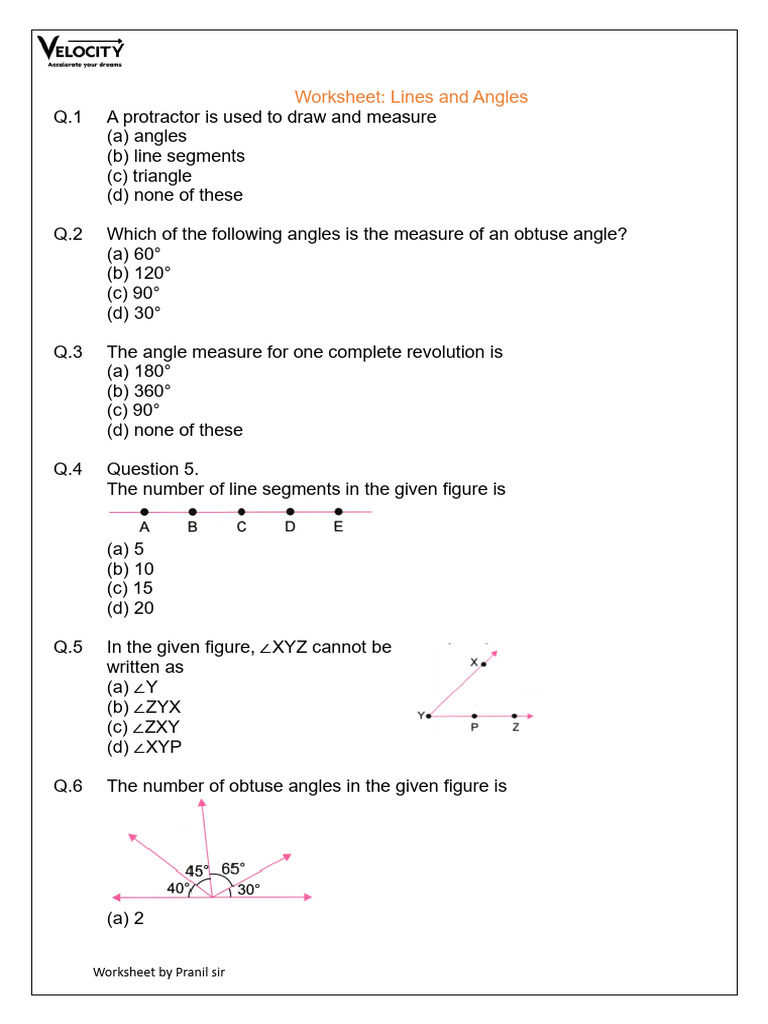 Lines and Angles Worksheet for Students | PDF | Angle | Triangle Geometry