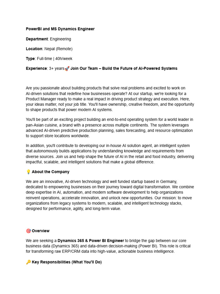 Power BI & Dynamics 365 Engineer Role | PDF | Artificial Intelligence ...