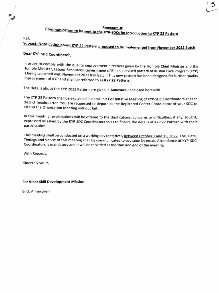 KYP 22 Pattern Implementation Notice | PDF | Educational Technology ...