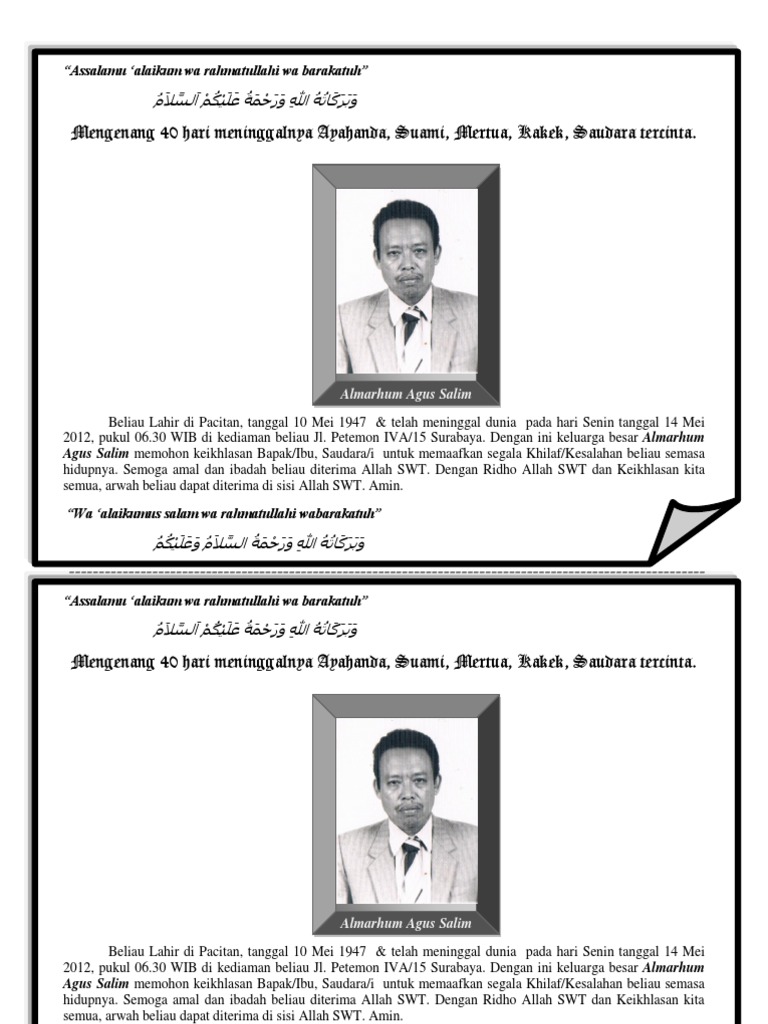 Ucapan Mengenang 40 Hari Kematian