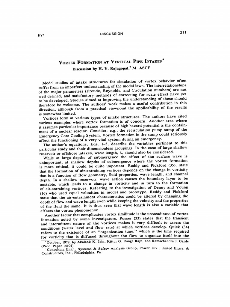 Vortex Formation in Pipe Intakes | PDF | Vortices | Reynolds Number
