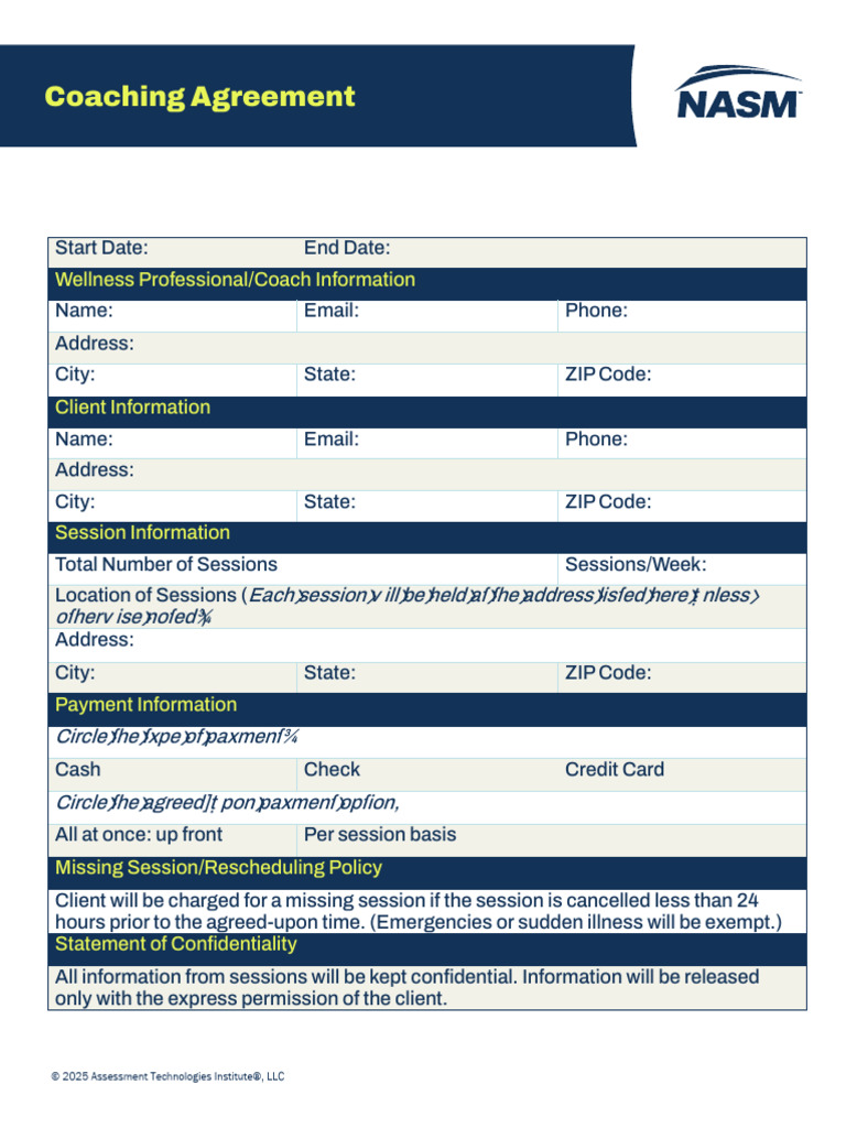 NASM BCS Handout Coaching Agreement | PDF