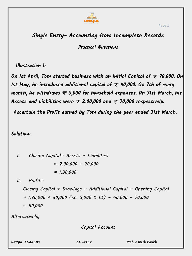 Single Entry Accounting From Incomplete Records | PDF | Debt | Banks