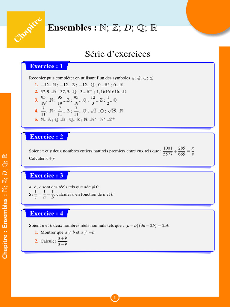 Exercices sur les Ensembles N, Z, D, Q, R | PDF | Ouverture (échecs ...