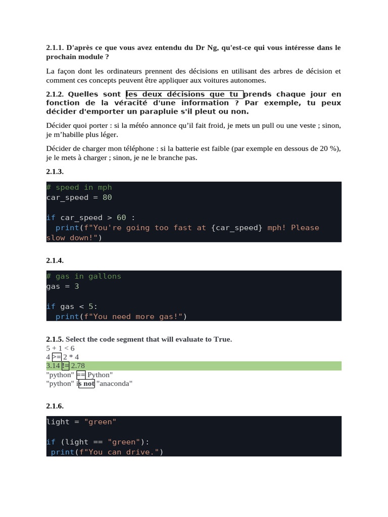 Décisions et conditions en programmation | PDF | Structure de contrôle ...