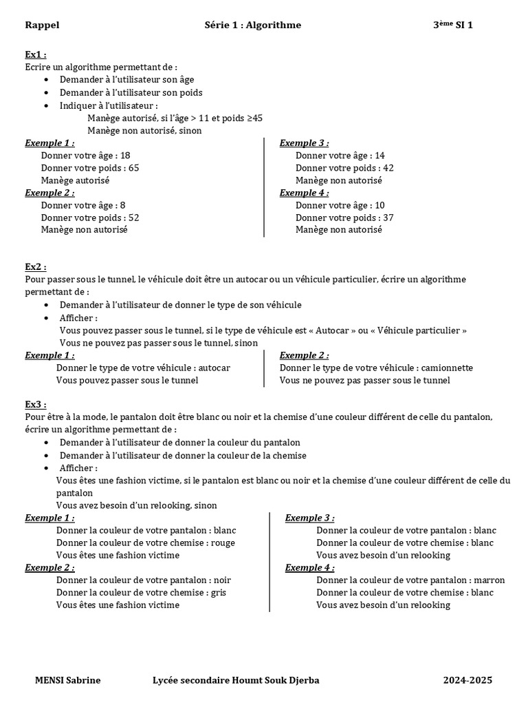 Algorithmes et Programmes Python 3ème SI 1 | PDF