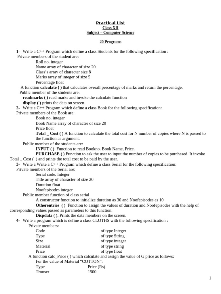 C++ and SQL Programming Exercises for Class XII | PDF | Parameter ...