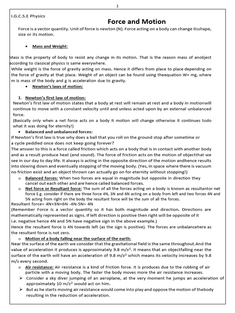 IGCSE Physics: Force and Motion Explained | PDF | Force | Acceleration