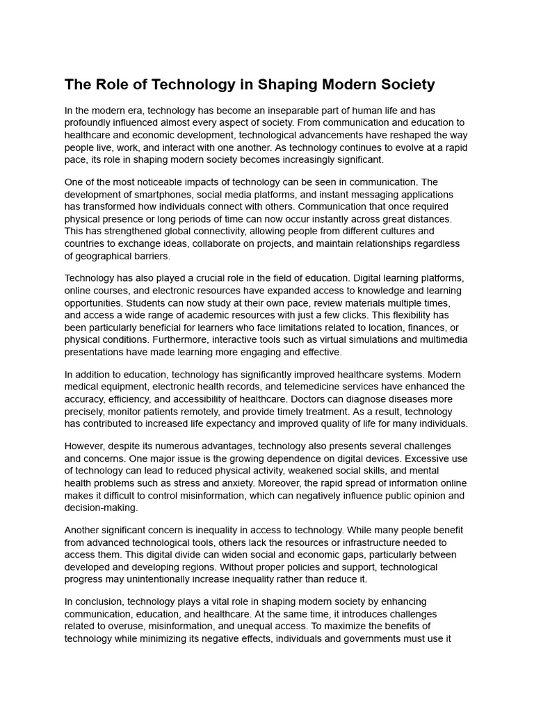 Impact of Technology on Society Today | PDF | Economic Inequality ...