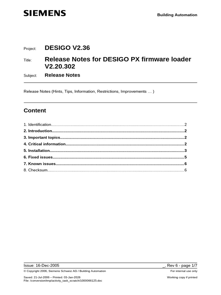 DESIGO PX Firmware Loader V2.20.302 Release Notes | PDF | Computer ...