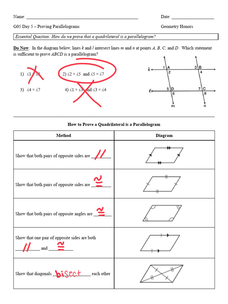 G05 Day 5 – Proving Parallelograms.docx | PDF | Geometric Shapes ...