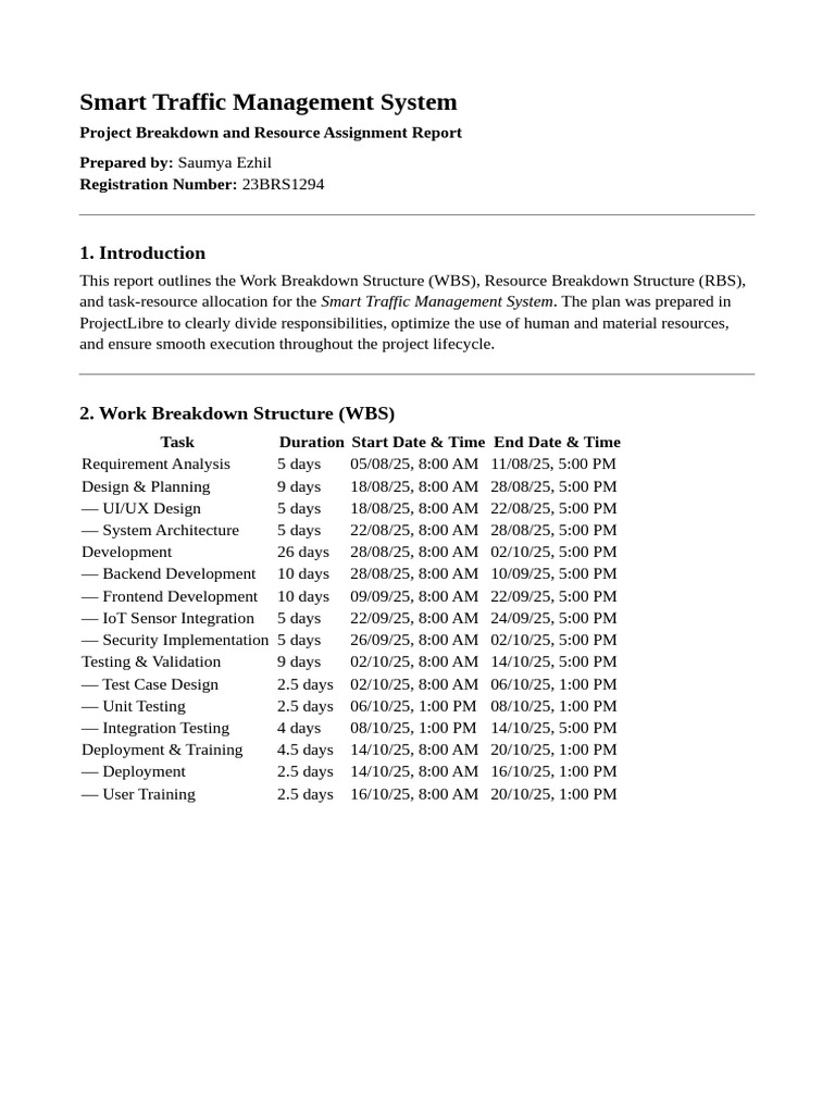 Smart Traffic Management Project Plan | PDF