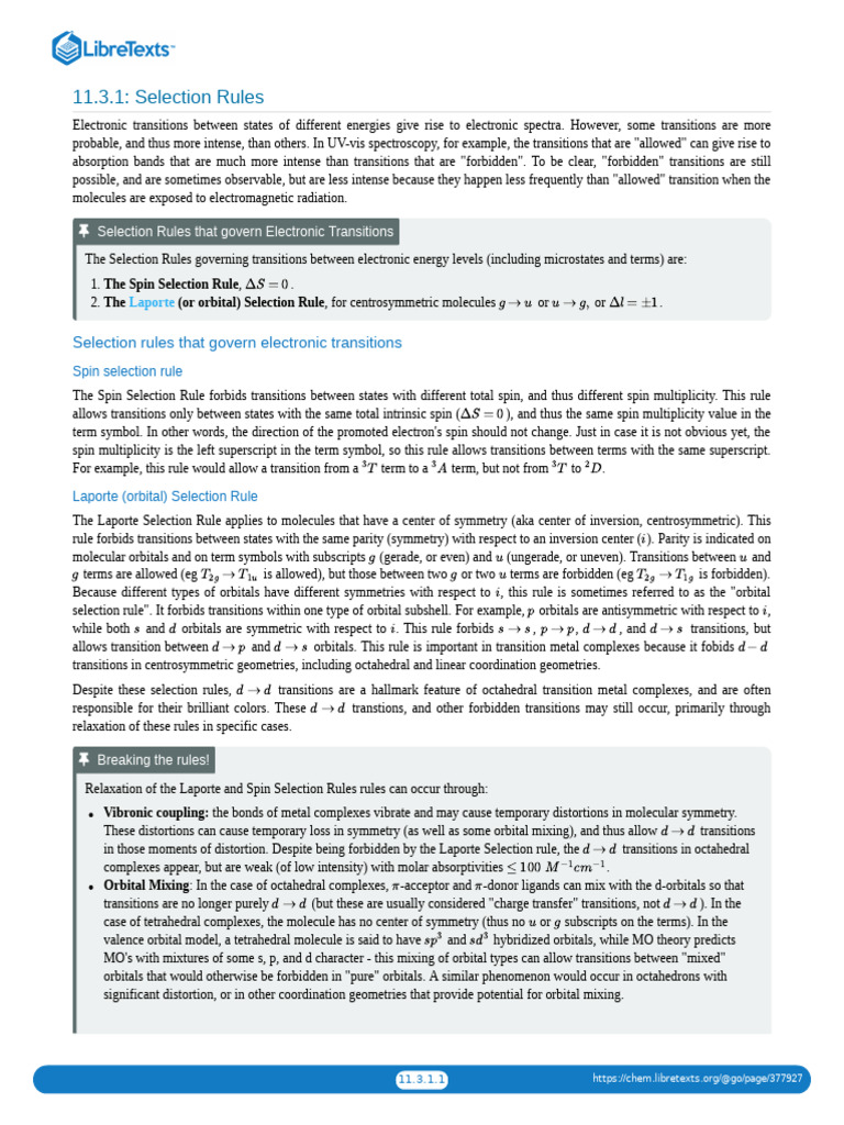 11.3.01 Selection Rules | PDF