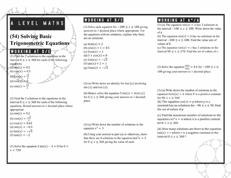 HF P1 Chp 10 HW Solving Trig Eqns (2) | PDF