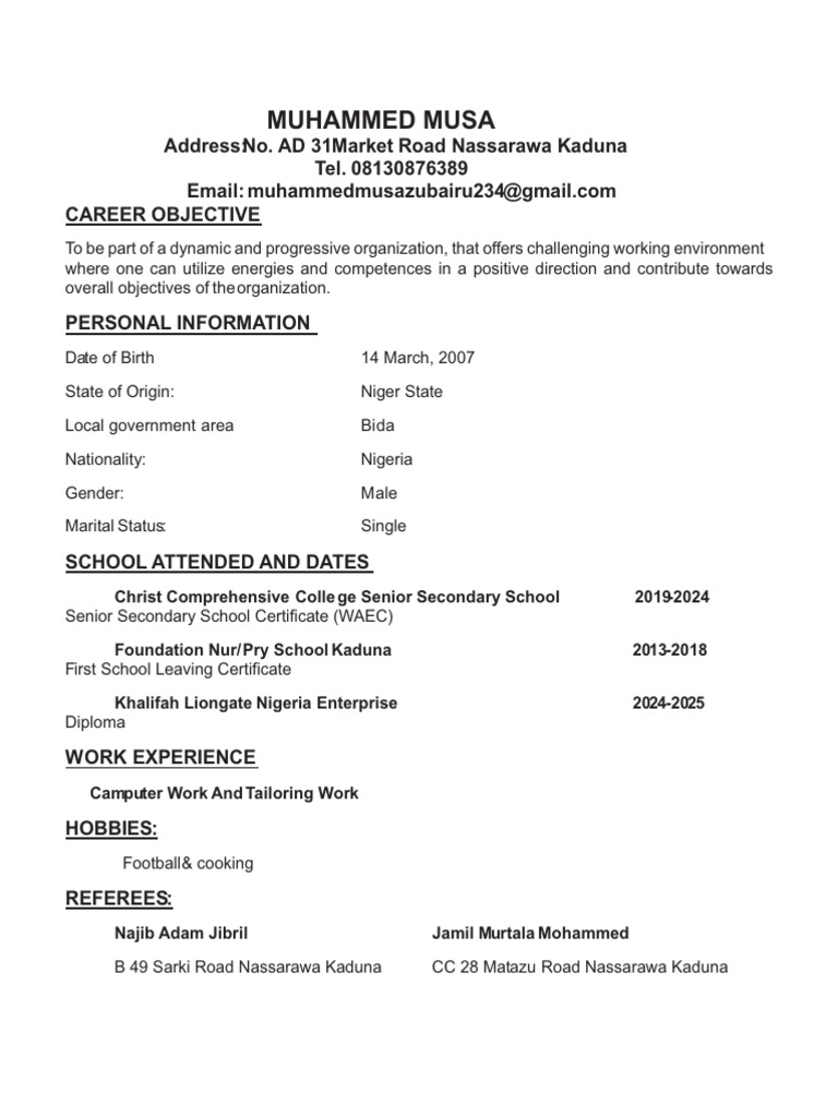 Muhammed Musa's CV and Career Objective | PDF