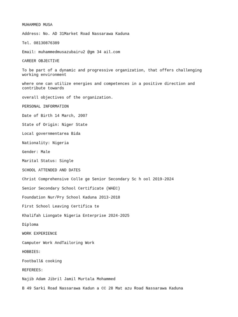 Muhammed Musa Cv | PDF