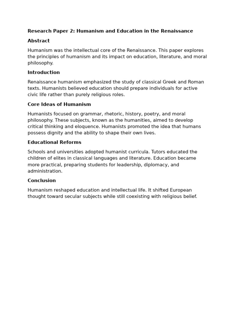Humanism and Education in the Renaissance | PDF
