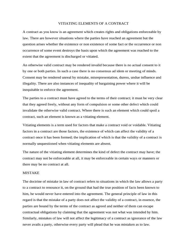 Understanding Vitiating Elements in Contracts | PDF | Misrepresentation ...