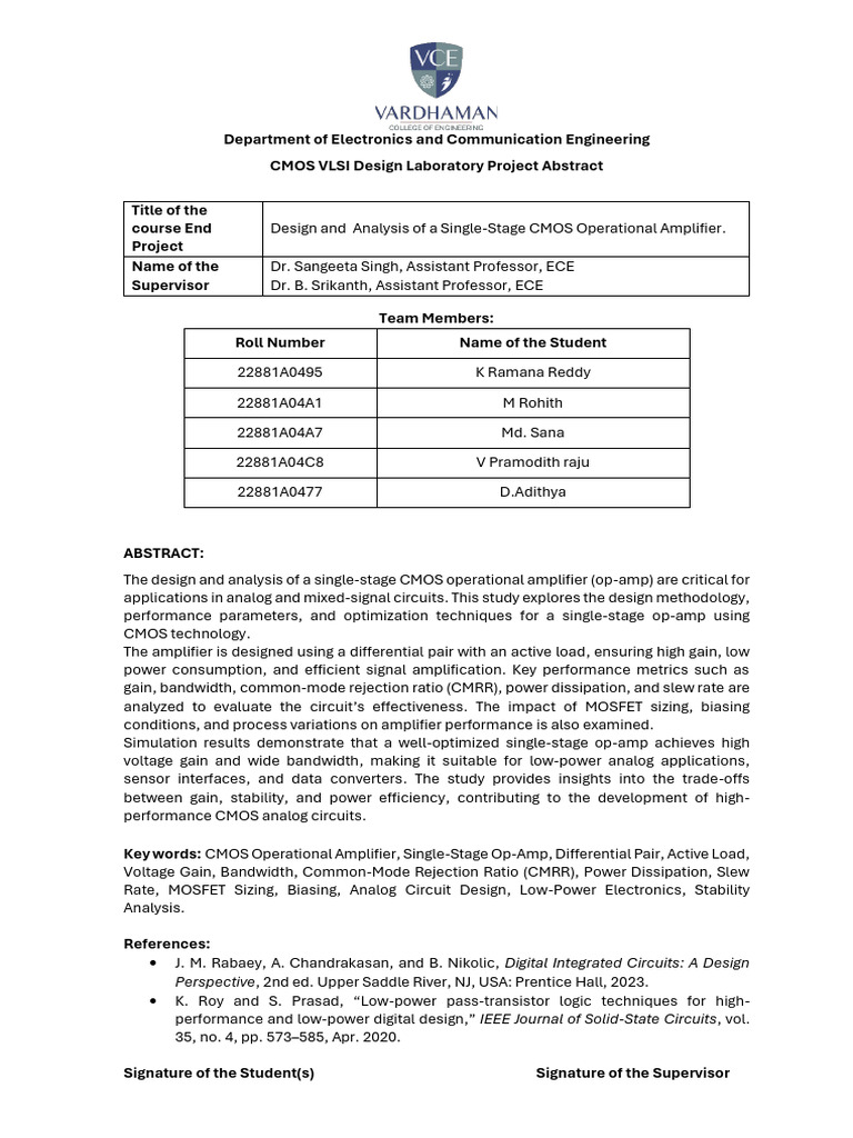 25 Batch Mini Project Abstract Template | PDF | Amplifier | Cmos