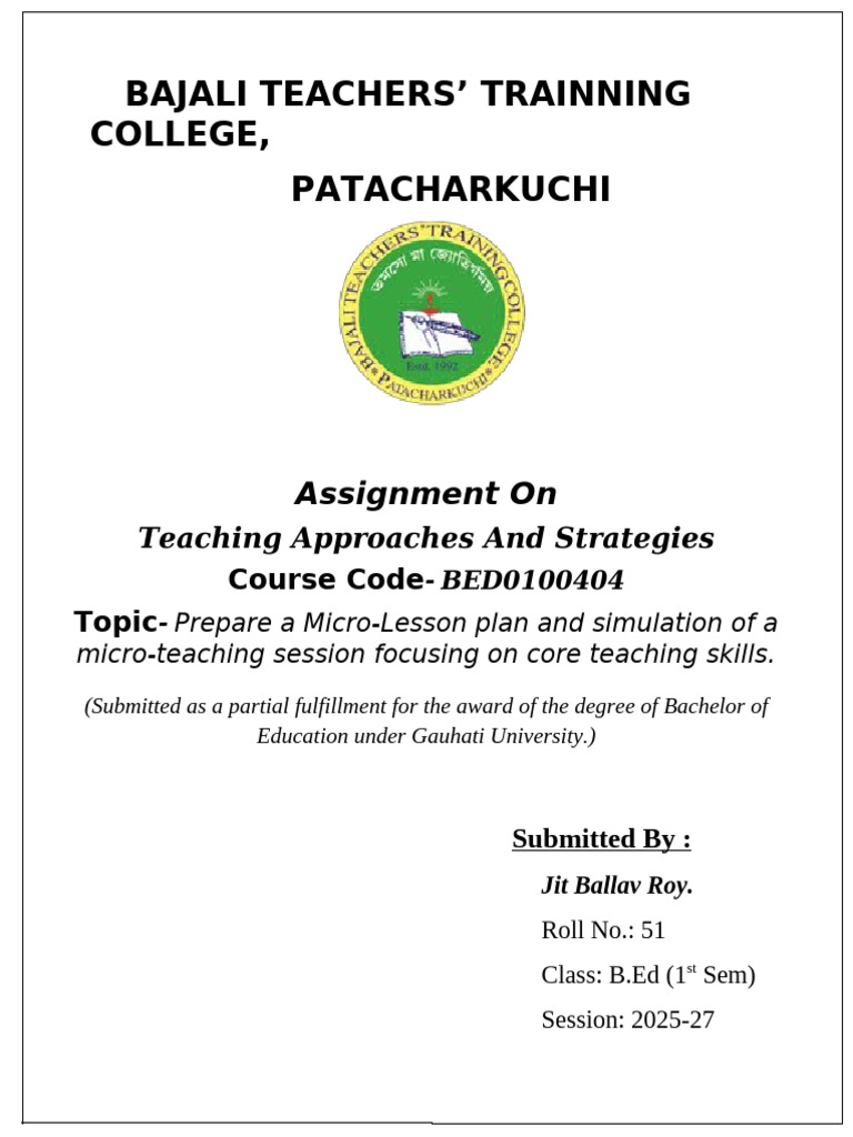 Micro-Lesson Plan for B.Ed Course | PDF