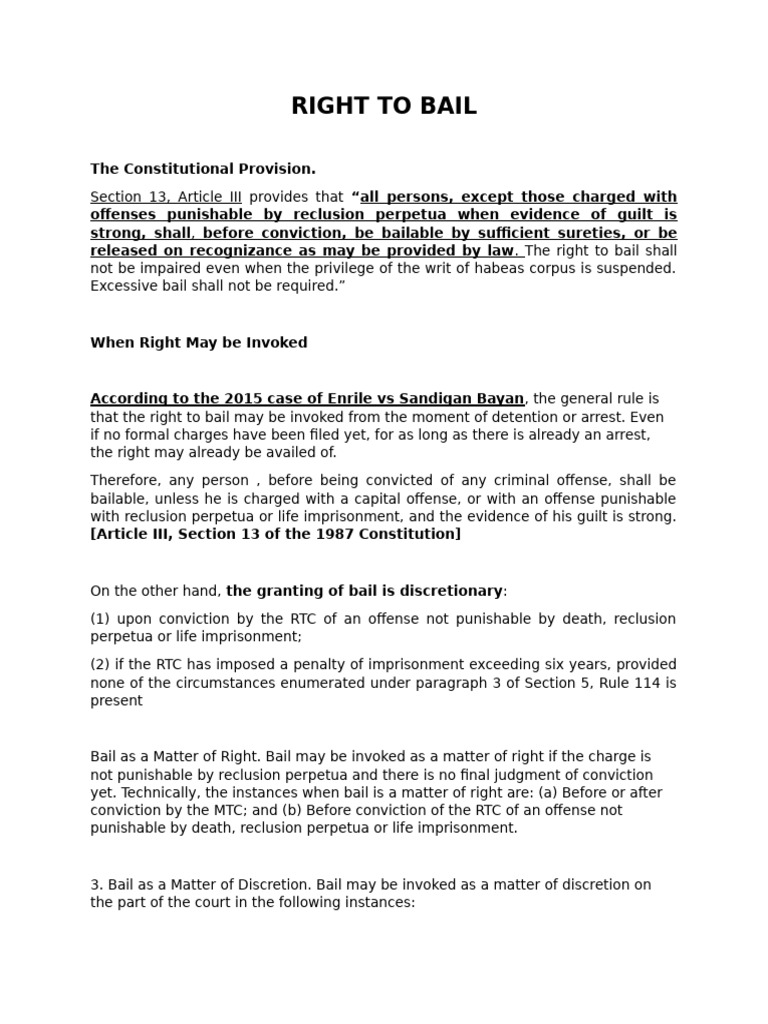 Understanding the Right to Bail | PDF | Bail | Habeas Corpus