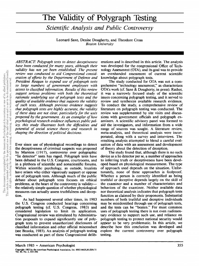 Unread -- The Validity of Polygraph Testing | PDF | Polygraph | Psychology