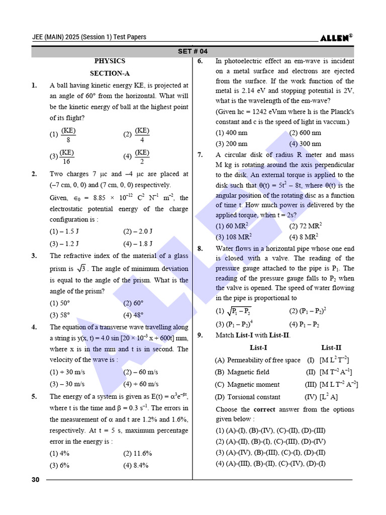 JEE Main 2025 23 Jan Evening | PDF | Capacitor | Atomic Nucleus