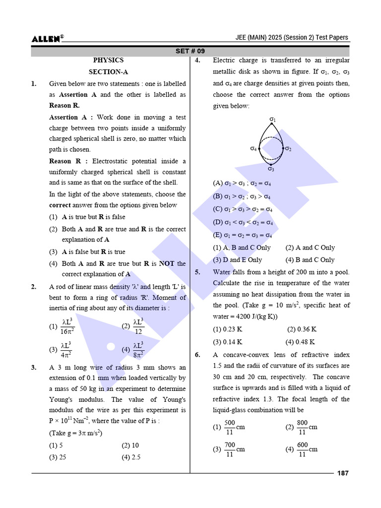 JEE Main 2025 Physics Test Paper Set 09 | PDF | Acid | Physical Sciences