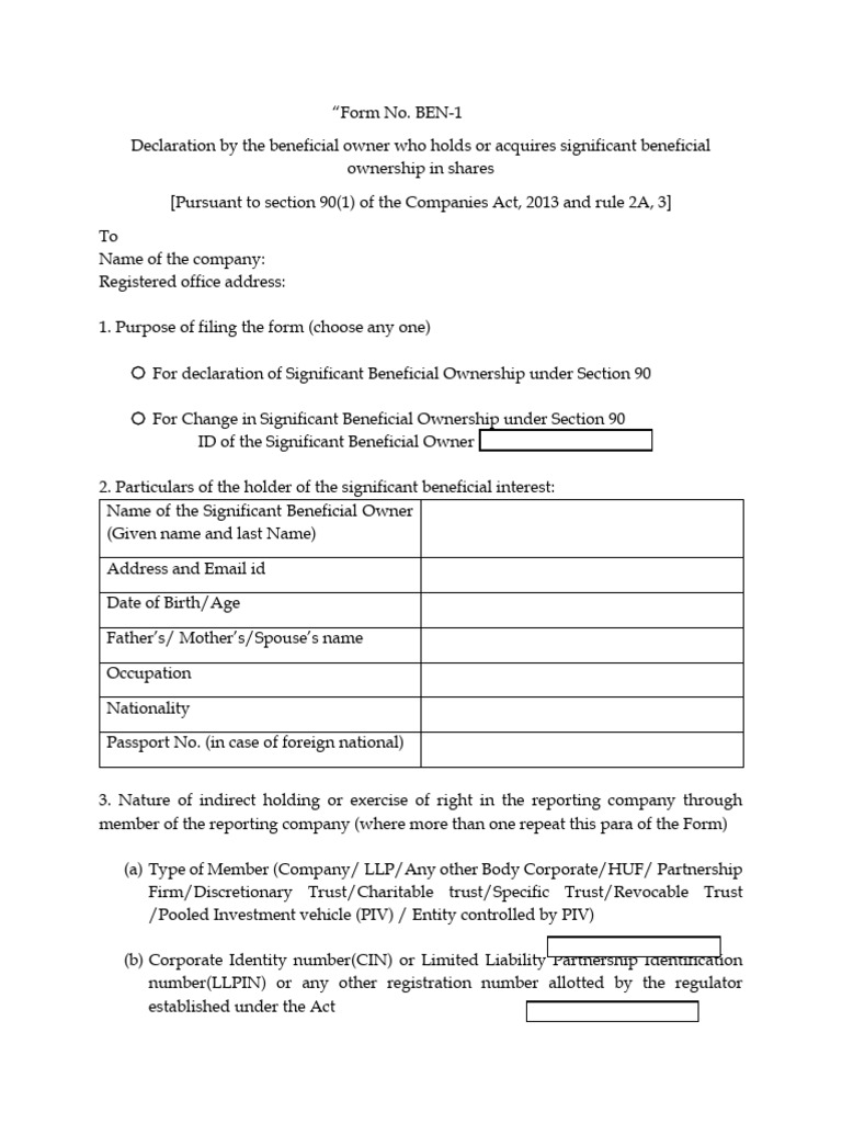 Significant Beneficial Ownership Declaration Form | PDF | Limited ...