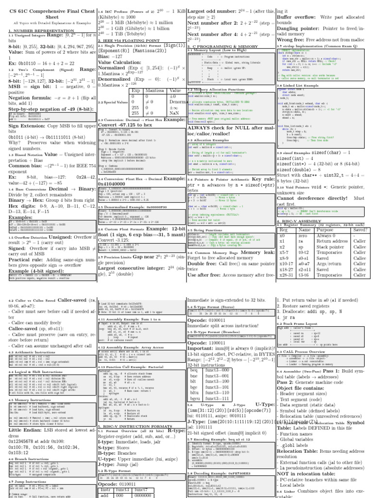 CS 61C Final Exam Cheat Sheet | PDF | Pointer (Computer Programming ...