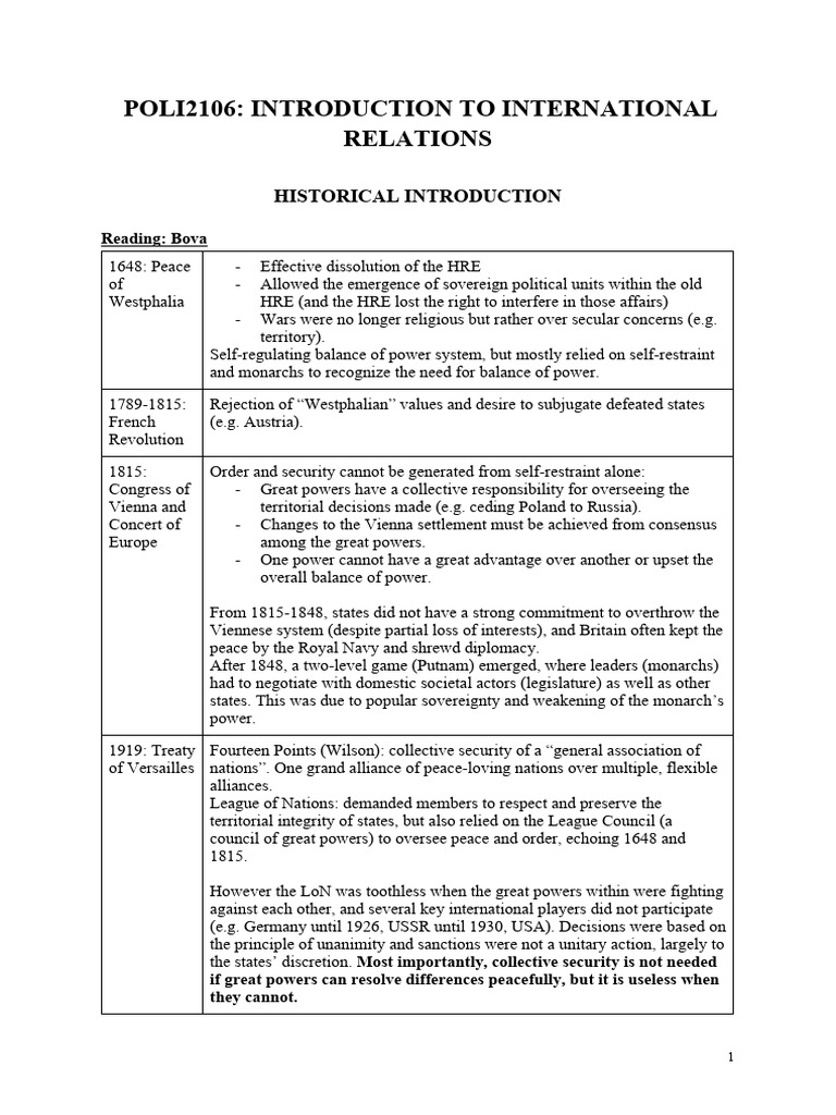 Overview of International Relations History | PDF | Polarity ...