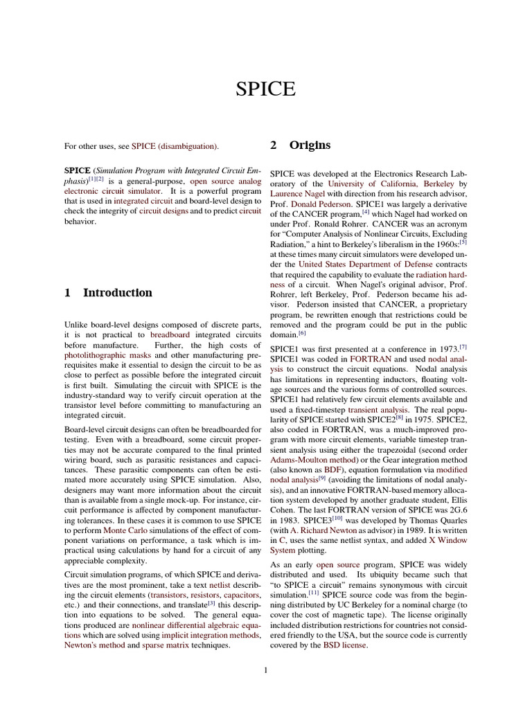Overview of SPICE Circuit Simulation | PDF | Spice | Electronics
