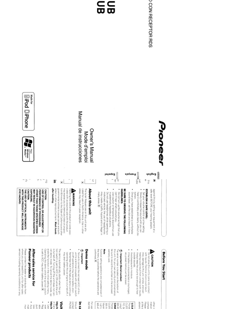 Pioneer RDS Receiver Owner's Manual | PDF | I Pod | Electronics