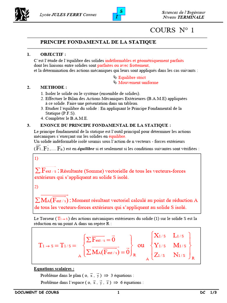 Principe Fondamental de la Statique | PDF | Physique | Algèbre