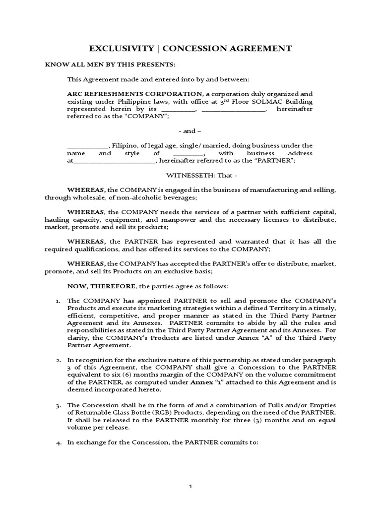 Exclusive Concession Agreement Template | PDF | Notary Public | Justice