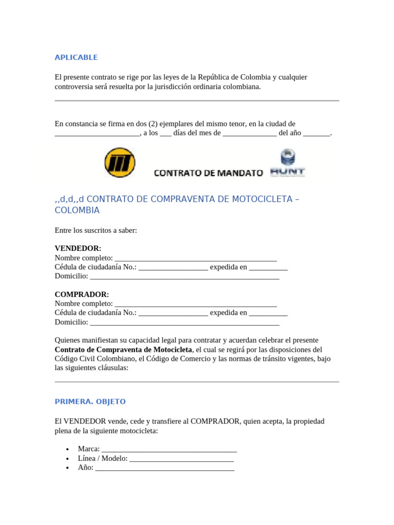 Contrato de Compraventa de Motocicleta | PDF | Derecho civil (sistema ...