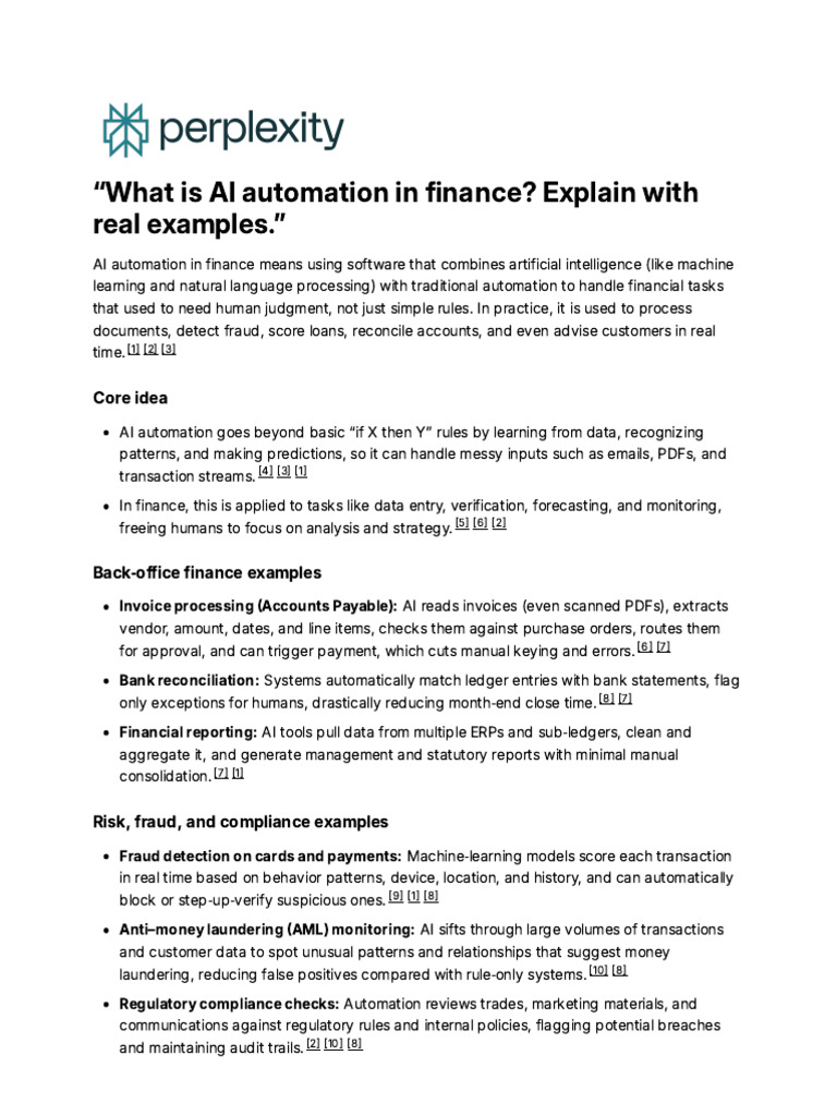 AI Automation in Finance Explained | PDF | Artificial Intelligence ...