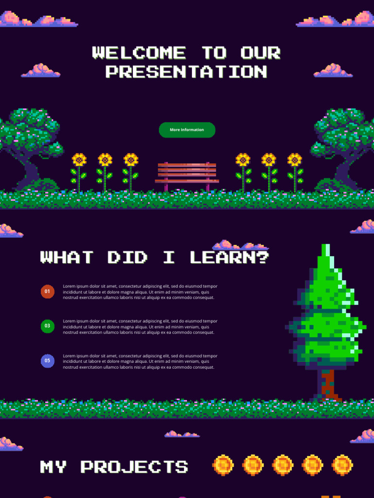 Purple Green Pixel Illustration Game Presentation | PDF