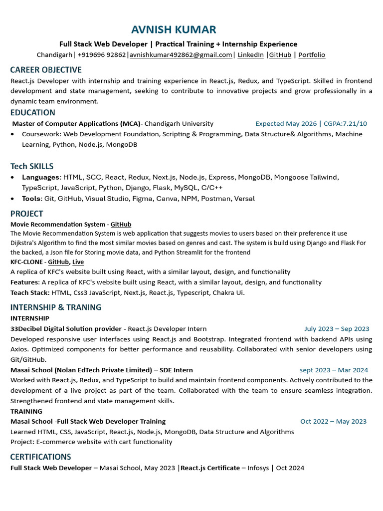 Full Stack Web Developer Resume | PDF | Java Script | Web Development