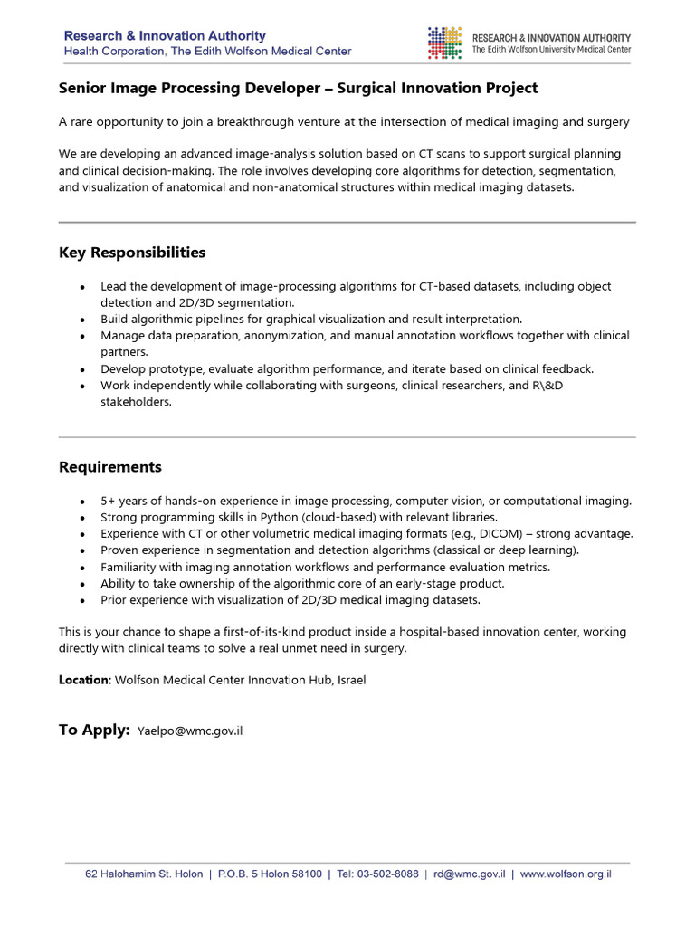 Senior Image Processing Developer Role | PDF