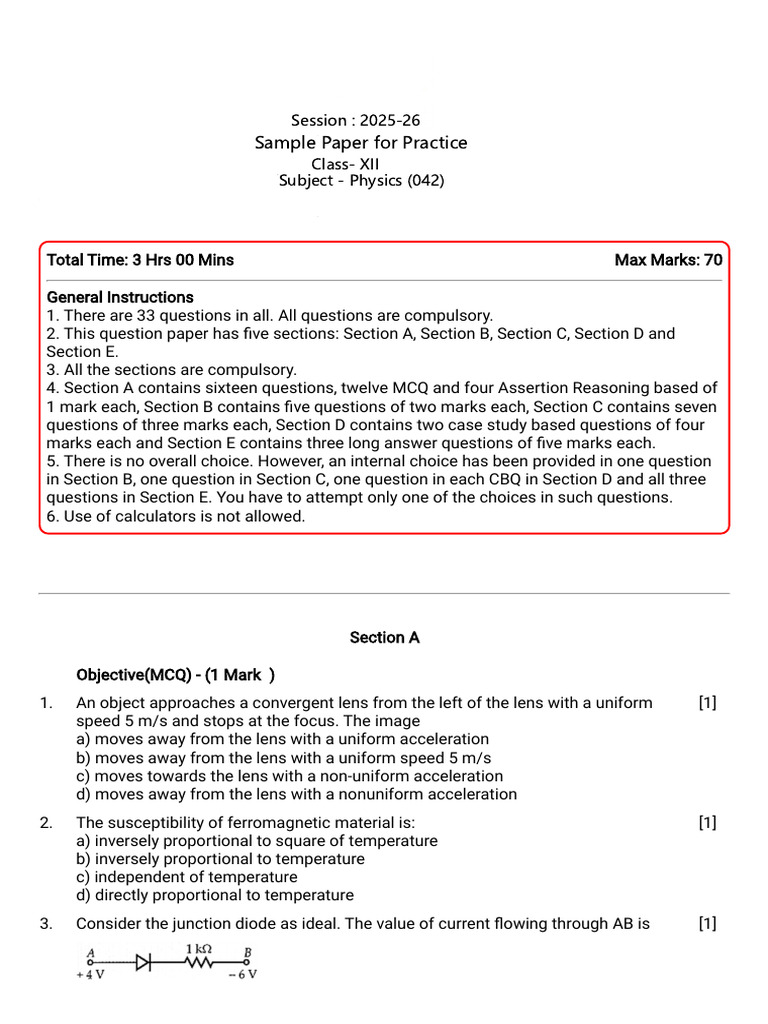 CBSE (2025-26) Sample Paper | PDF | Electromagnetic Radiation | Inductor
