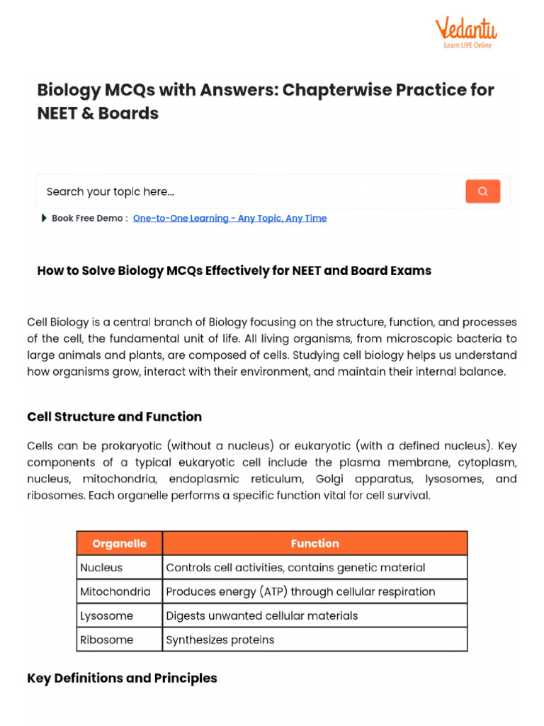 Biology MCQs With Answers - Chapterwise Practice For NEET & Boards | PDF