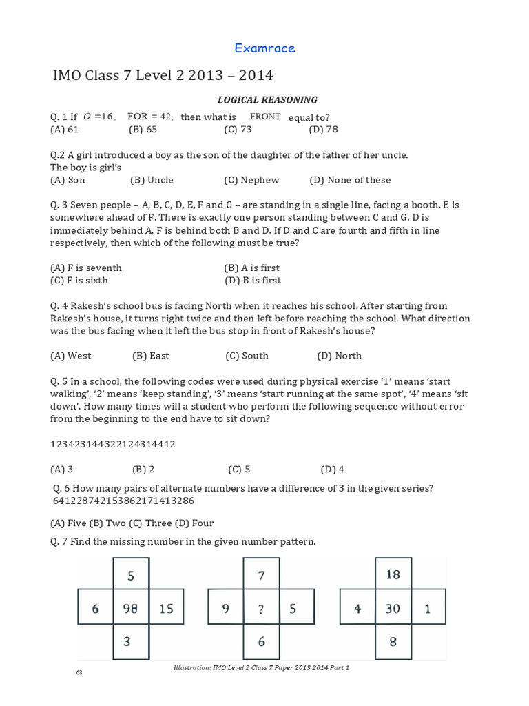 IMO Class 7 Level 2 Logical Reasoning | PDF | Area