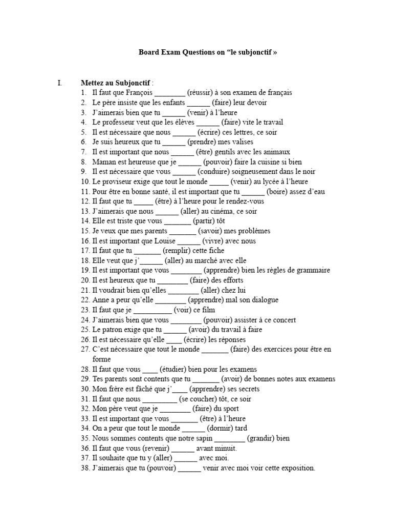 Questions d'examen sur le subjonctif | PDF | Ouverture (échecs) | Échecs